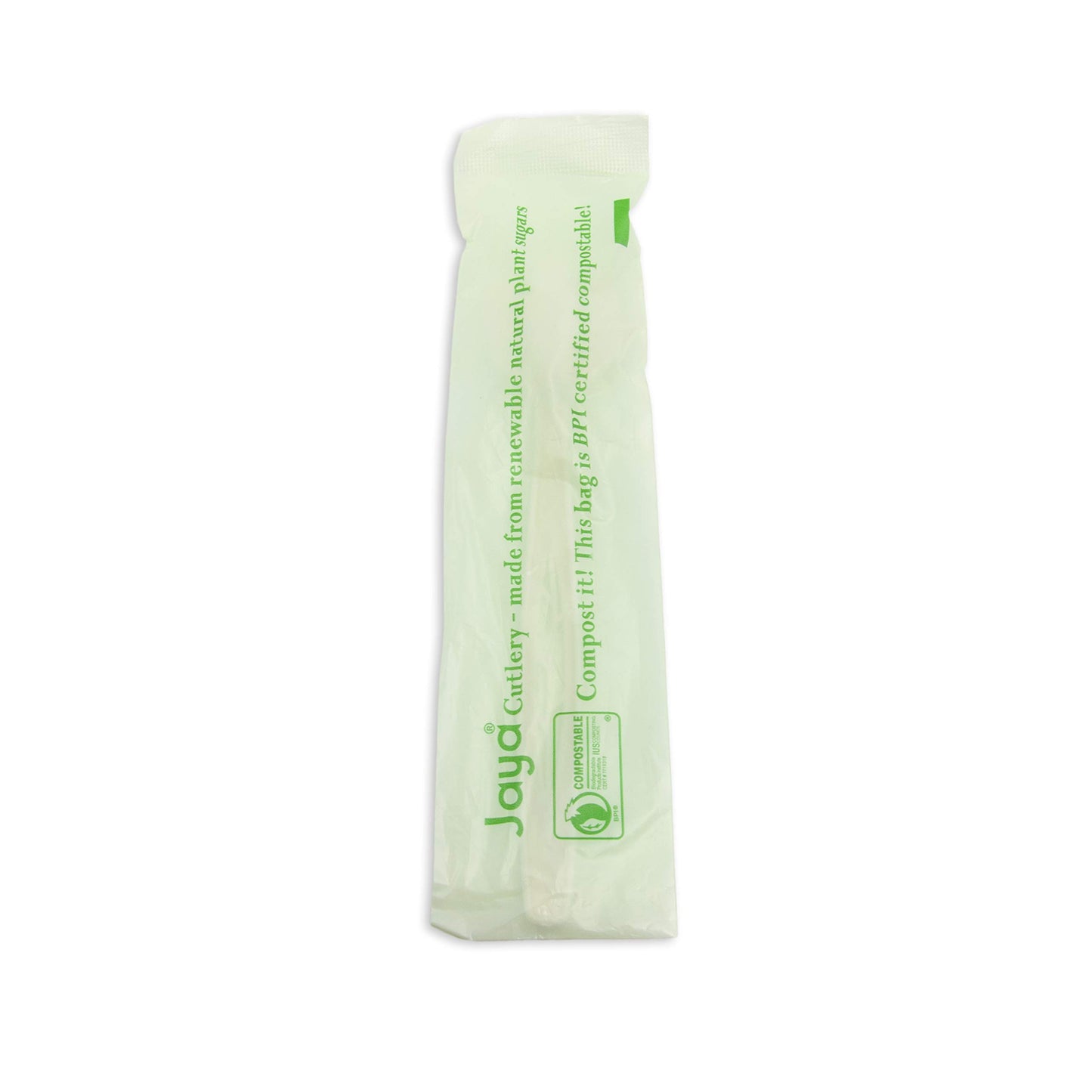 Jaya 100% Compostable 6.5" Heavy Duty Cutlery, Indv. Wrapped Spoon, White, 750-Count Case
