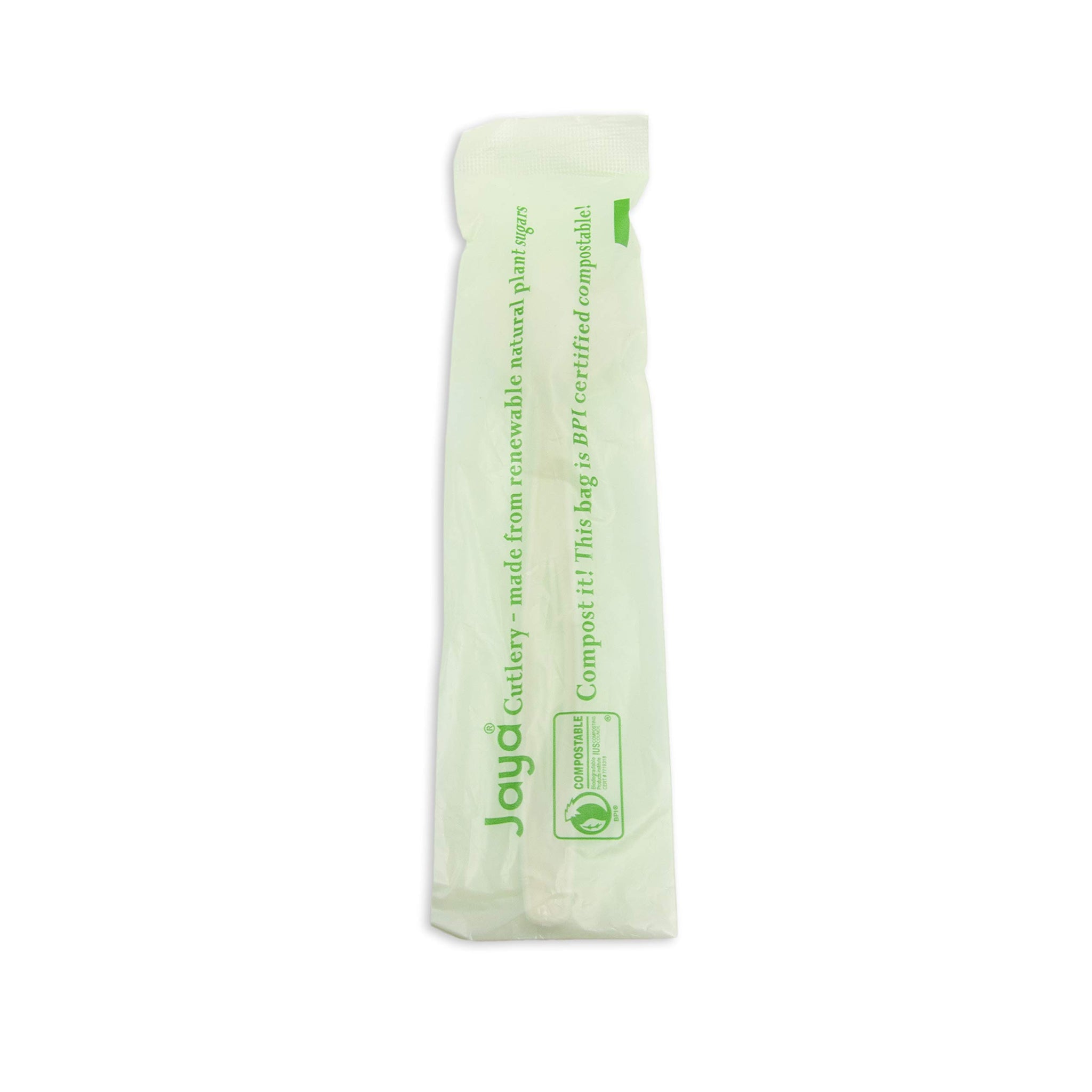 Jaya 100% Compostable 6.5" Heavy Duty Cutlery, Indv. Wrapped Spoon, White, 750-Count Case