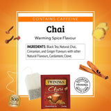 TWININGS 09185 Tea Bags, Chai, 1.76 oz, 25/Box