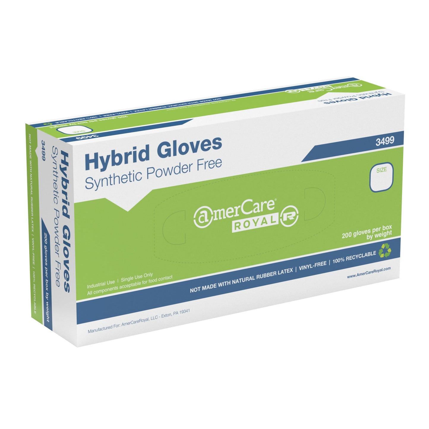 AmerCare Gen 2.0 Hybrid Powder Free Gloves, Large, Case of 1000