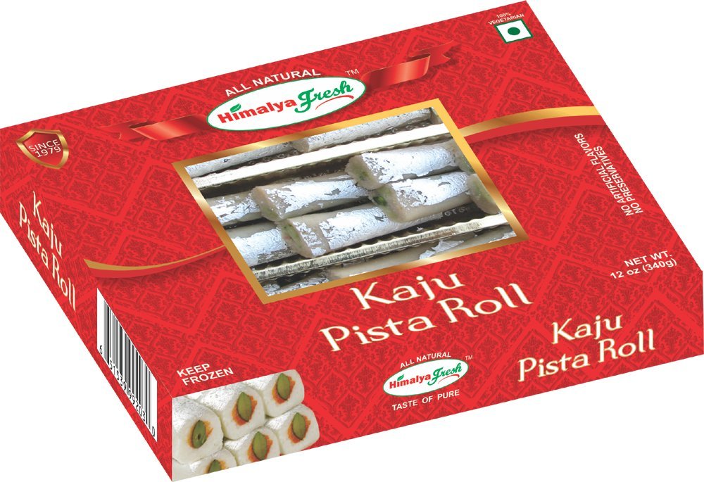 HIMALYA FRESH Kaju Pista Roll - Premium Authentic Indian Food & Sweets Made With Cashew Nuts and Pistachio - No Fillers Or Preservatives