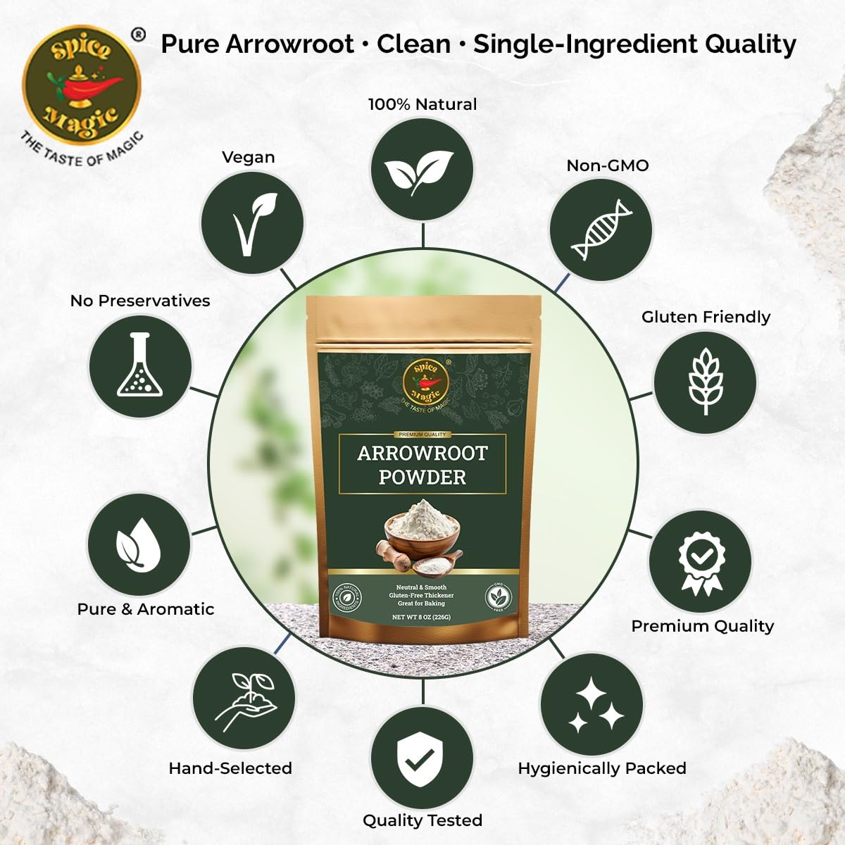 Spice Magic Arrowroot Powder 8 oz (226 g) | Premium Gluten-Free Thickener | Ideal for Sauces, Gravies, Baking & Soups | Cornstarch Substitute