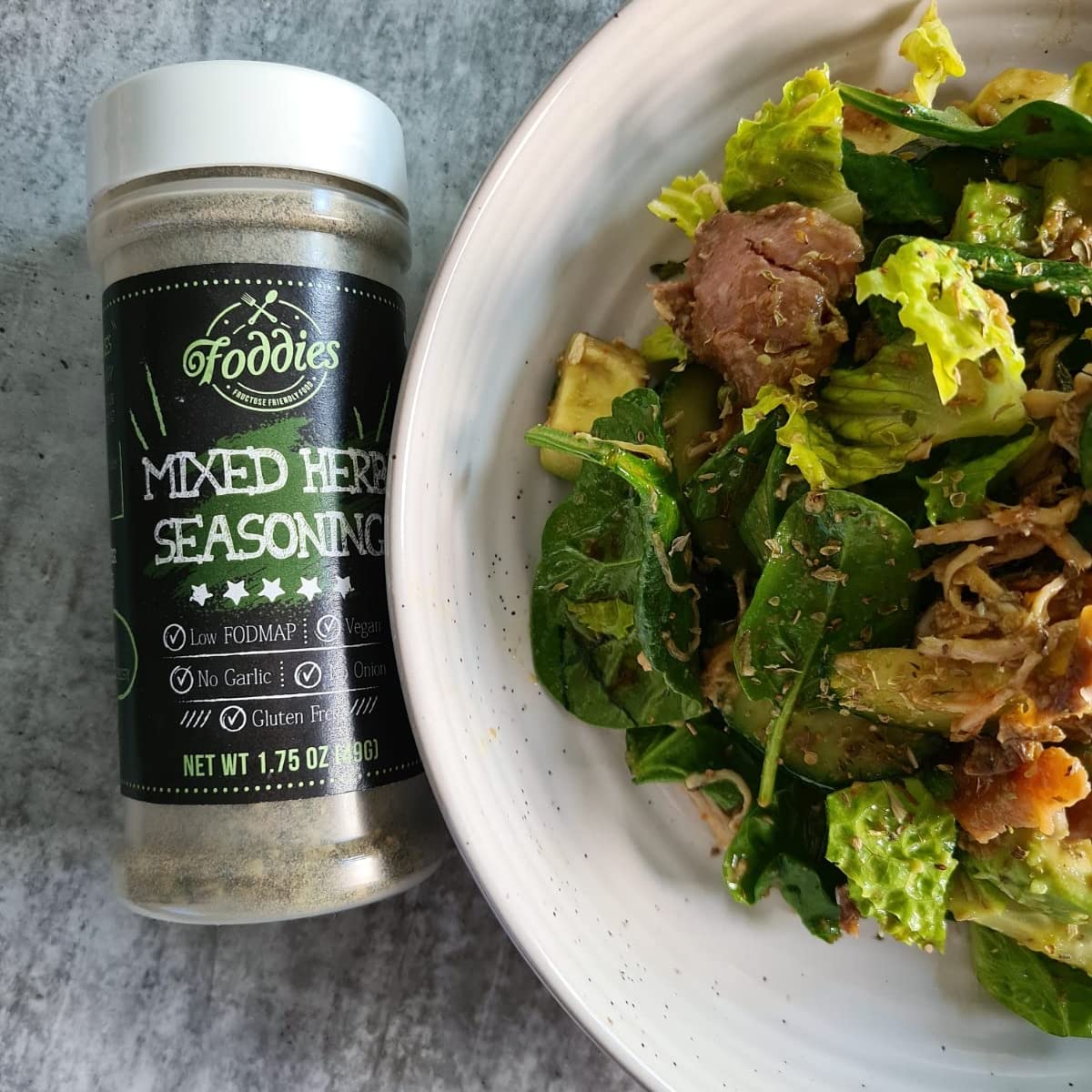 Foddies Low FODMAP Mixed Herb Seasoning - Oregano Basil Thyme Spice Blend, No Onion No Garlic, IBS Friendly, Gluten Free, Vegan, 1.75oz