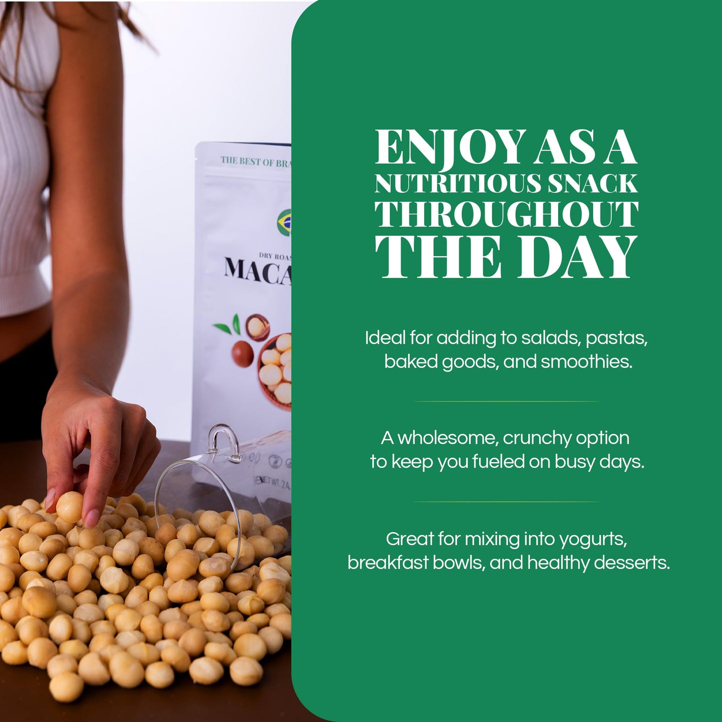 Macadamia Nuts 24 oz, Stand Up Pouch - Rich in Omega 3, Vitamins and Minerals - Natural Source of Skin and Well Being - Lightly Salted - Brazilian