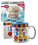 Happy Birthday Mug In Gift Box with 4 Mug Cake Mix Pouches Bundle (Confetti)