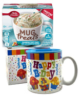 Happy Birthday Mug In Gift Box with 4 Mug Cake Mix Pouches Bundle (Confetti)