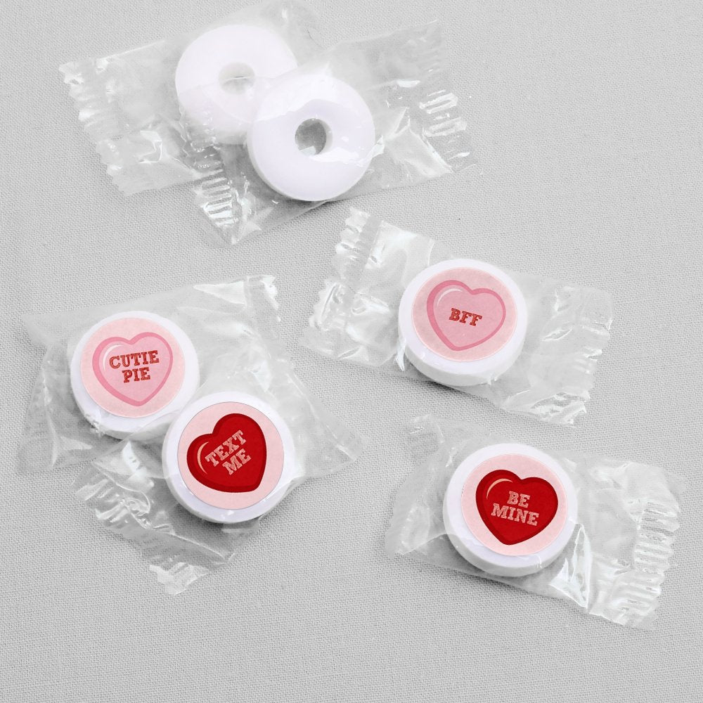 Conversation Hearts - Valentine's Day Favors - Round Candy Stickers - 108pc