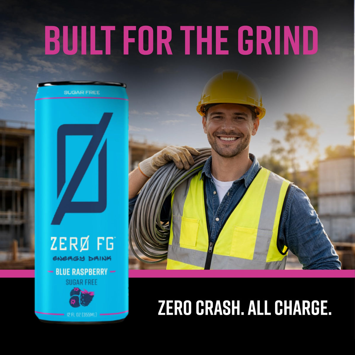 ZERO FG Energy Drinks - Bold Blue Raspberry Flavor, 140mg of natural caffeine, no artificial colors, no artificial flavors (Pack of 12) (12 Fl. Oz