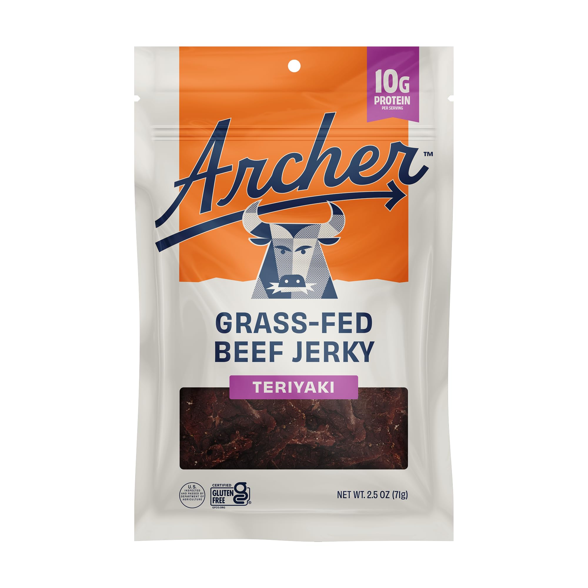 Archer Jerky Grass Fed Beef Jerky - Beef Protein Snack Pack, Teriyaki Flavored, Bulk Individual Packs, Gluten Free Protein Snack - Teriyaki Flavor