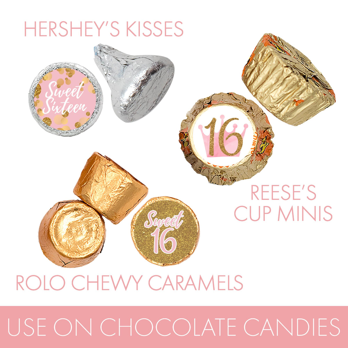 Pink and Gold Sweet 16 Kiss Stickers, 180 Count