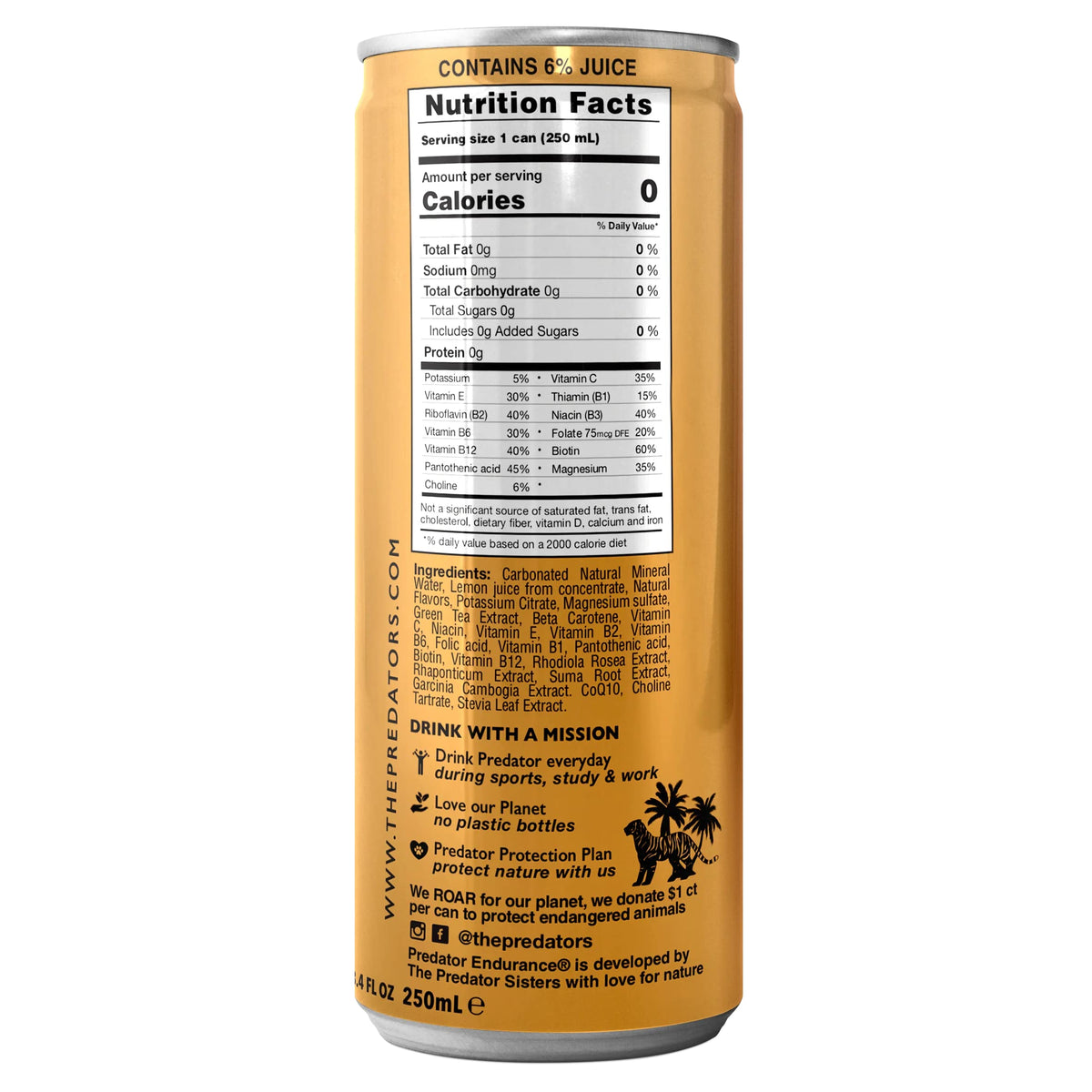 Predator Endurace Gold - Apple Peach - Adaptogens: Rhodiola Rosea, Leuzea Root, Suma Root - No Sugar and No caffeine -12-pack