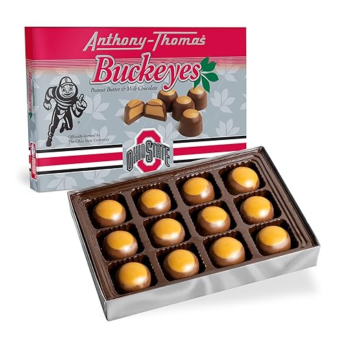 Anthony-Thomas, Peanut Butter & Milk Chocolate Buckeyes in Ohio State Buckeyes Box, Deliciously Delightful Snacks (12 Count)