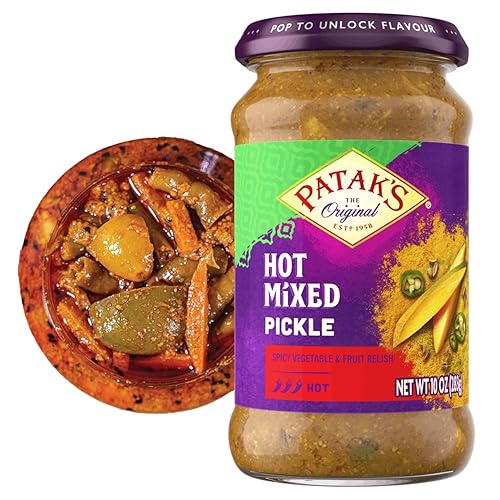 Patak’s Hot Mixed Pickle - Authentic Indian Relish w/Mangoes, Carrots, Limes, Chili Peppers & Aromatic Spices -Perfect for Sandwiches, Salads & Cold