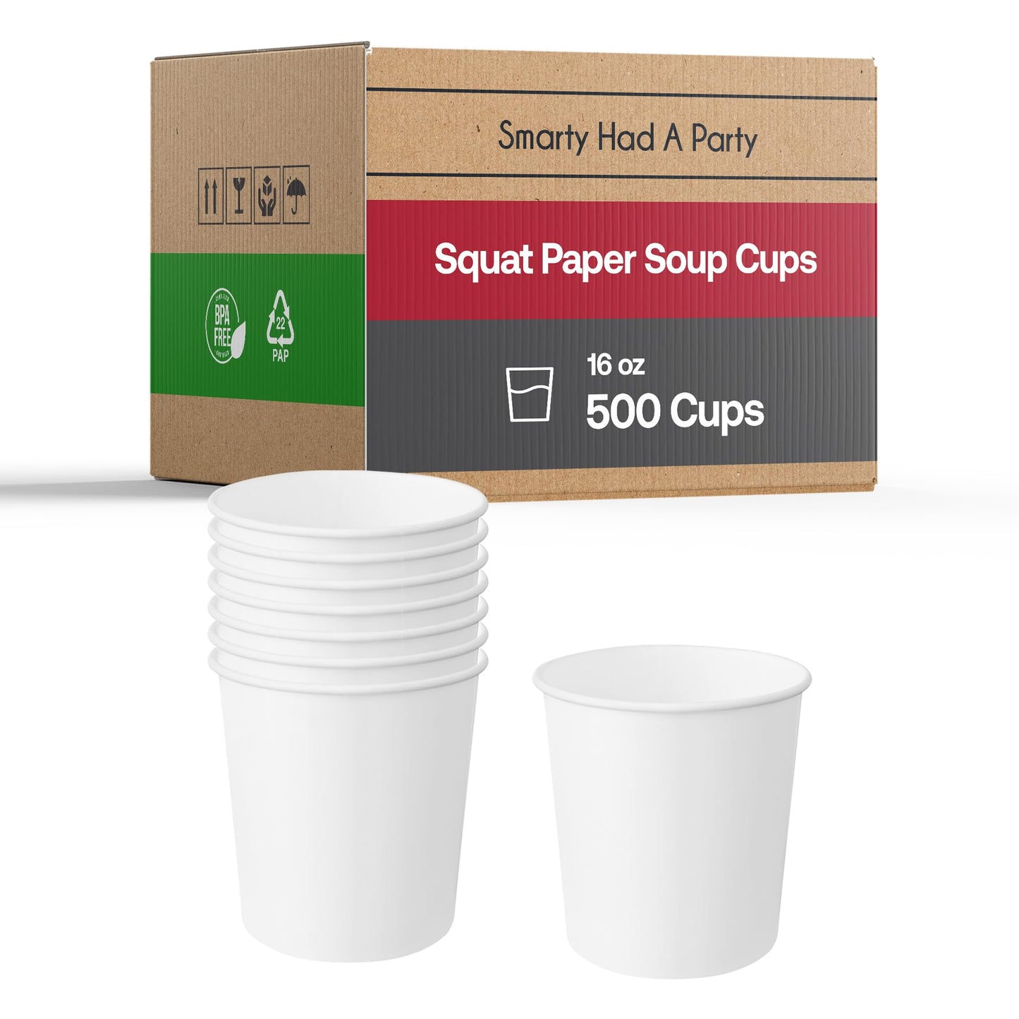Smarty Had A Party 500 Count 16 oz Paper Bowls - Disposable Soup Bowls 16 oz for Hot Food, Chili, Ice Cream, or Ramen - Leakproof & Heavy Duty Paper