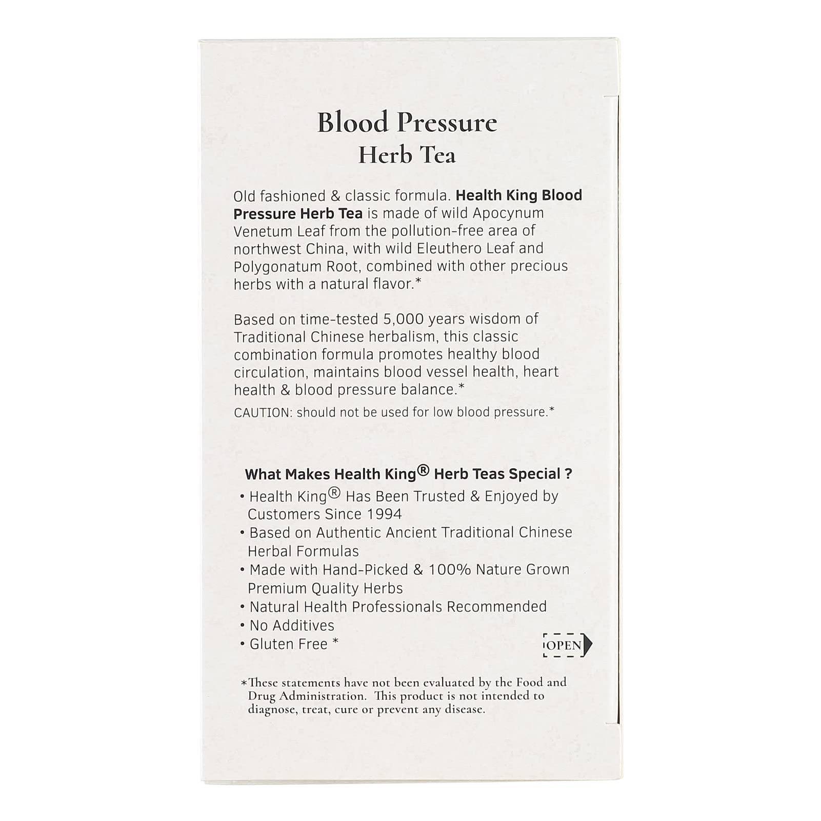 Health King Blood Pressure Herb Tea, Teabags, 20 Count Box