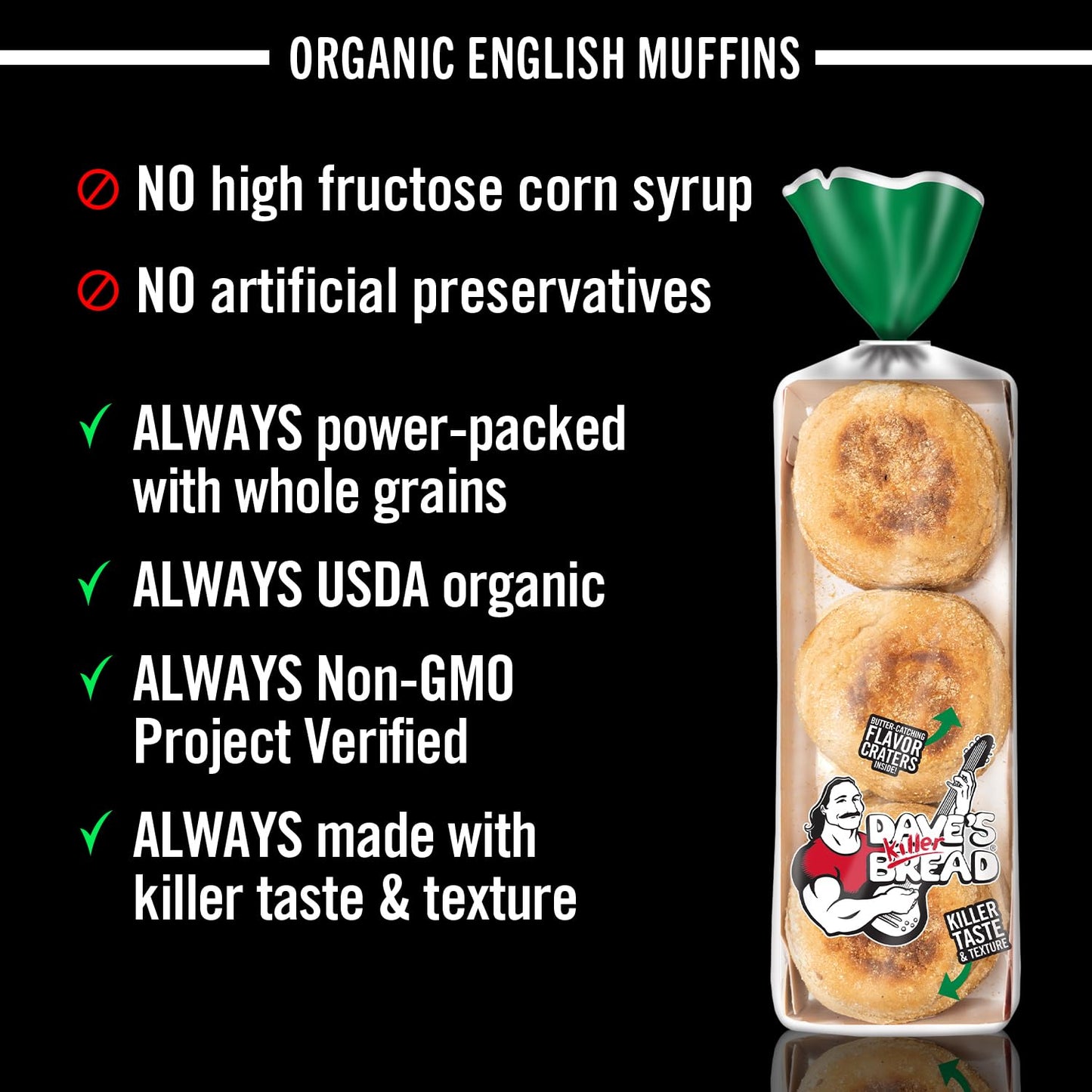 Dave's Killer Bread Rockin' Grains English Muffins, Organic Whole Grain English Muffins, 6 Count