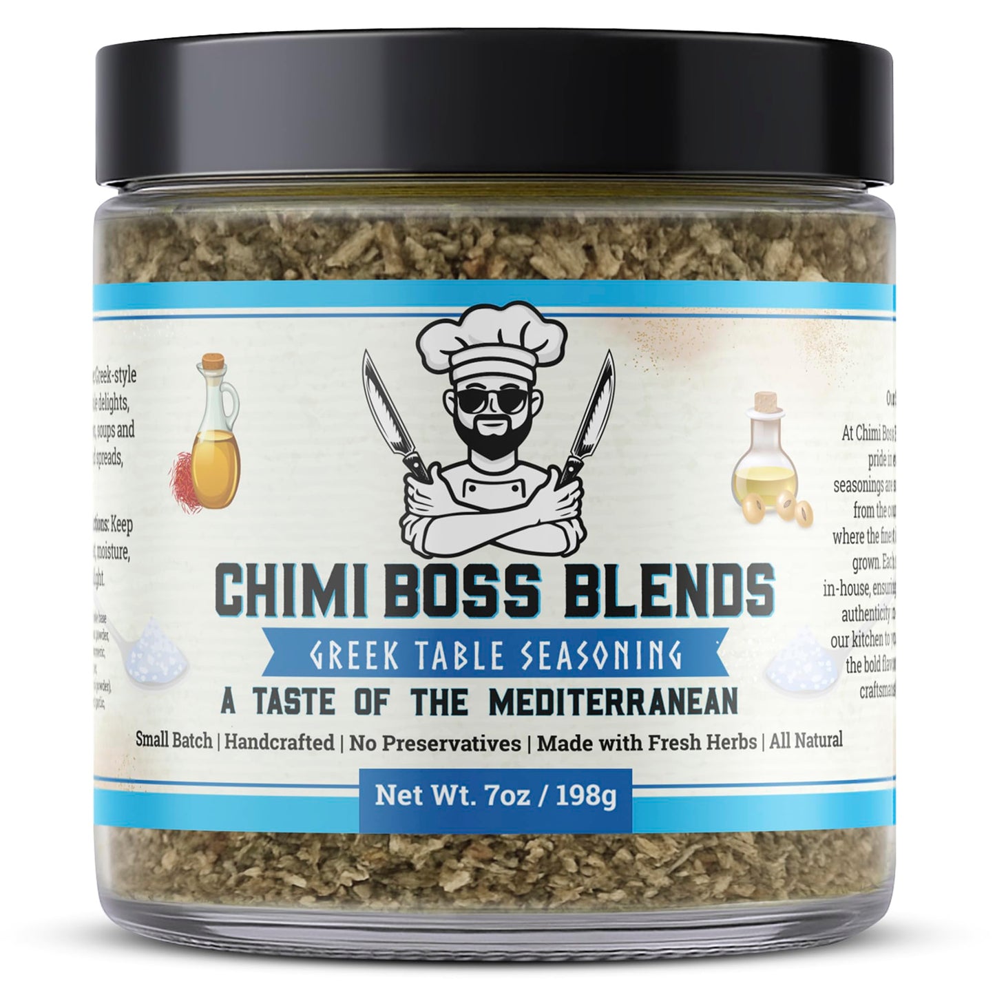 Chimi Boss Greek Table Seasoning, 7oz of Zest - All-Purpose Mediterranean Herb Blend for Chicken, Veggies, Lamb, Fish and More - All Natural Bold