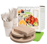 Eco-friendly Camping Supplies [16 Dinnerware Set] for Picnic Basket & Party Supplies. Compostable Paper Plates, Napkins, Biodegradable Utensils, Cups