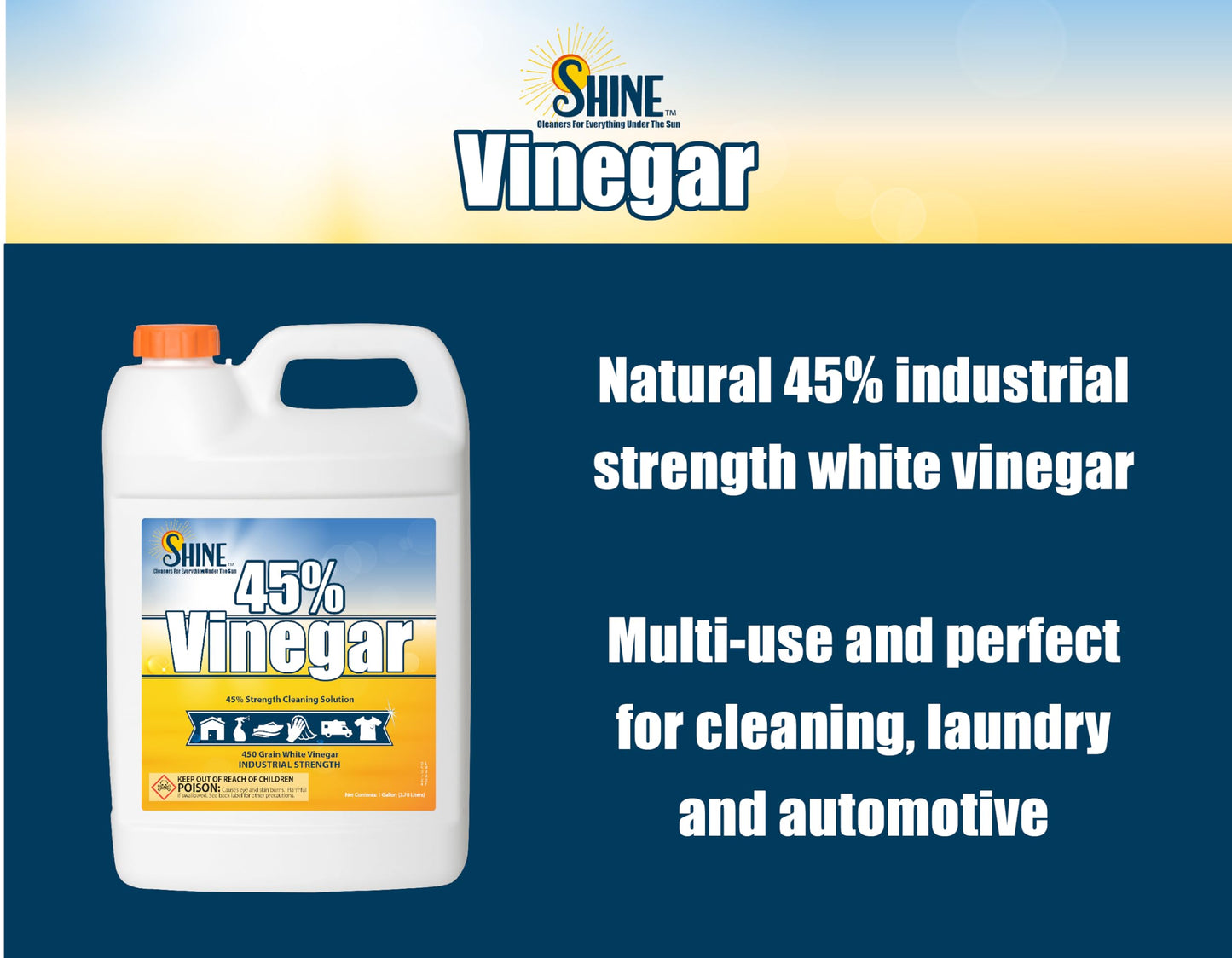 Energen of Carolina 45 Percent White Vinegar, 450 Grain Vinegar Concentrate, 1 Gallon of Natural Concentrated Industrial Vinegar, 1 Gallon (128 Fl oz