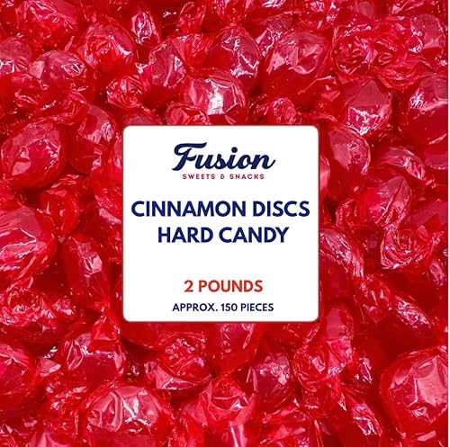Cinnamon Discs Hard Candy - Bulk 2 Pounds Individually Wrapped Red Cinnamon Candy Disks (Approx 150 Pieces) - Holiday Bulk Fiery Candy