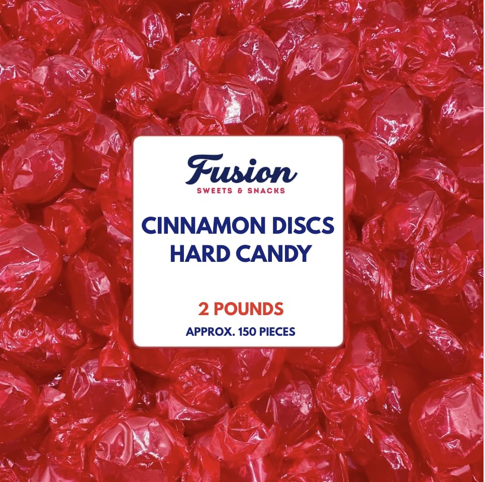Cinnamon Discs Hard Candy - Bulk 2 Pounds Individually Wrapped Red Cinnamon Candy Disks (Approx 150 Pieces) - Holiday Bulk Fiery Candy