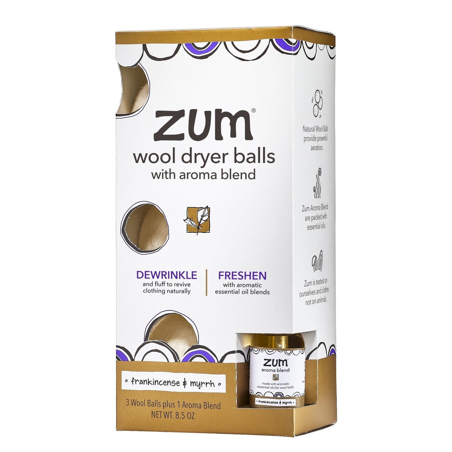 Zum Indigo Wild Laundry Dryer Balls Kit - Wool Laundry Balls for The Dryer - Essential Oil Spray - Reusable Drying Balls for Laundry - Frankincense