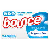 Bounce Free & Gentle Dryer Sheets, Unscented, 240 Count