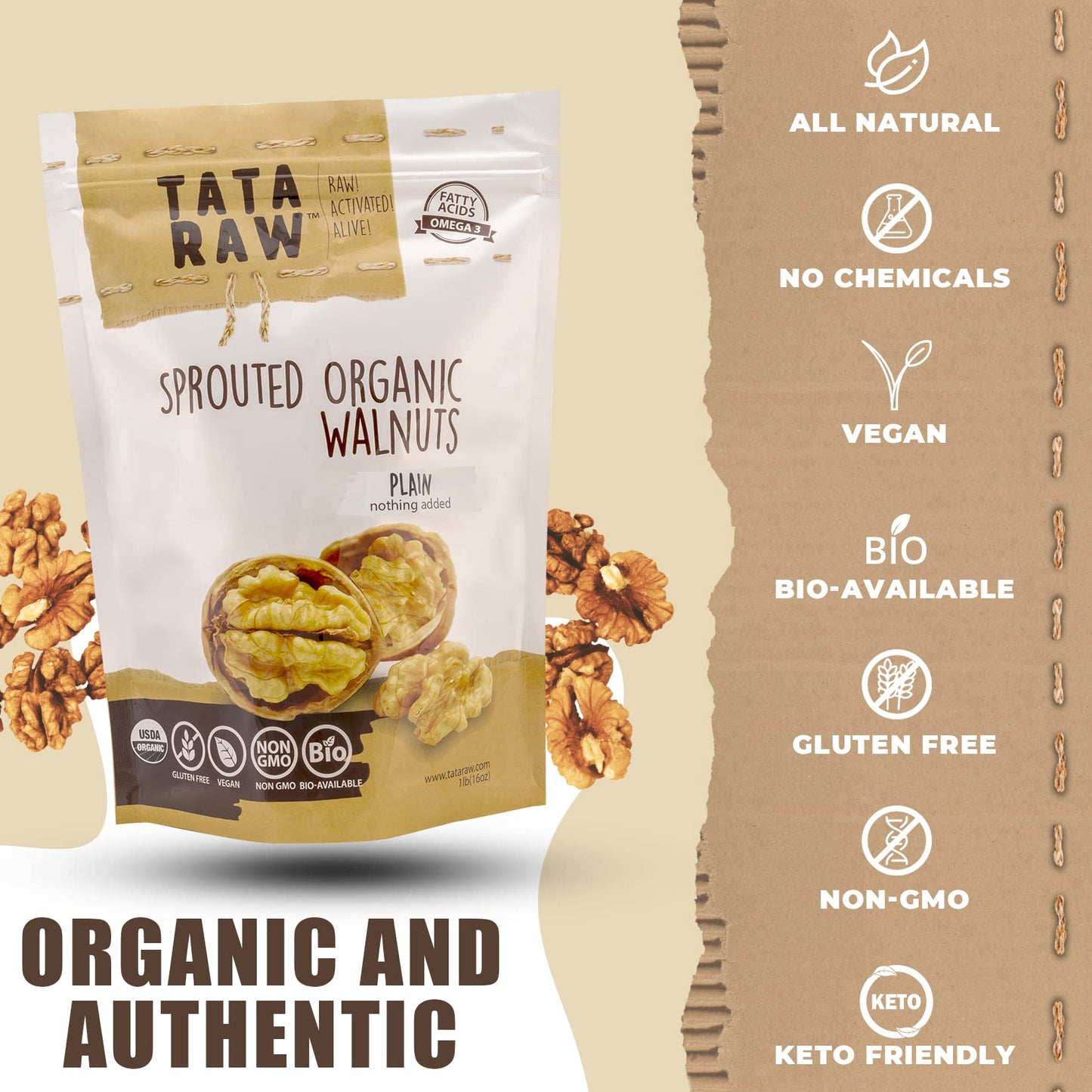 TATA RAW - Sprouted Organic Walnuts - PLAIN. Nothing added -5 lb. Soaked & Air dried SUPER QUALITY. Raw. Alive. Activated. Fresh…