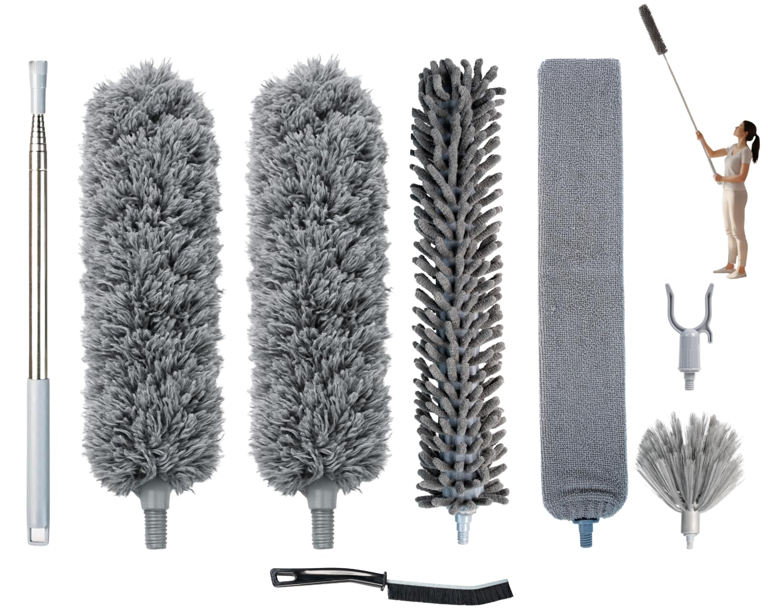 Microfiber Feather Duster with Extension Pole 100 Inches, (8 PCS), Cleaning Brush, Dusters for Cleaning High Ceilings, Cobwebs, Blinds, Cars