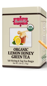 Brew La La Organic Green Tea -Lemon Honey Flavor - 50 Double Chambered Teabags - Low Caffeine - USDA Certified Organic