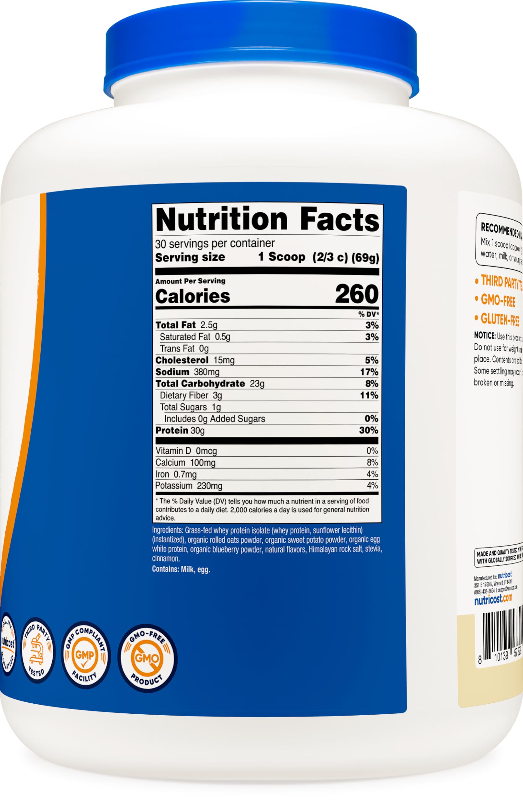 Nutricost Meal Replacement Shake Powder (Vanilla) 4.6 LBS - 30g of Protein with Fiber, GMO-Free, Gluten-Free, 30 Servings