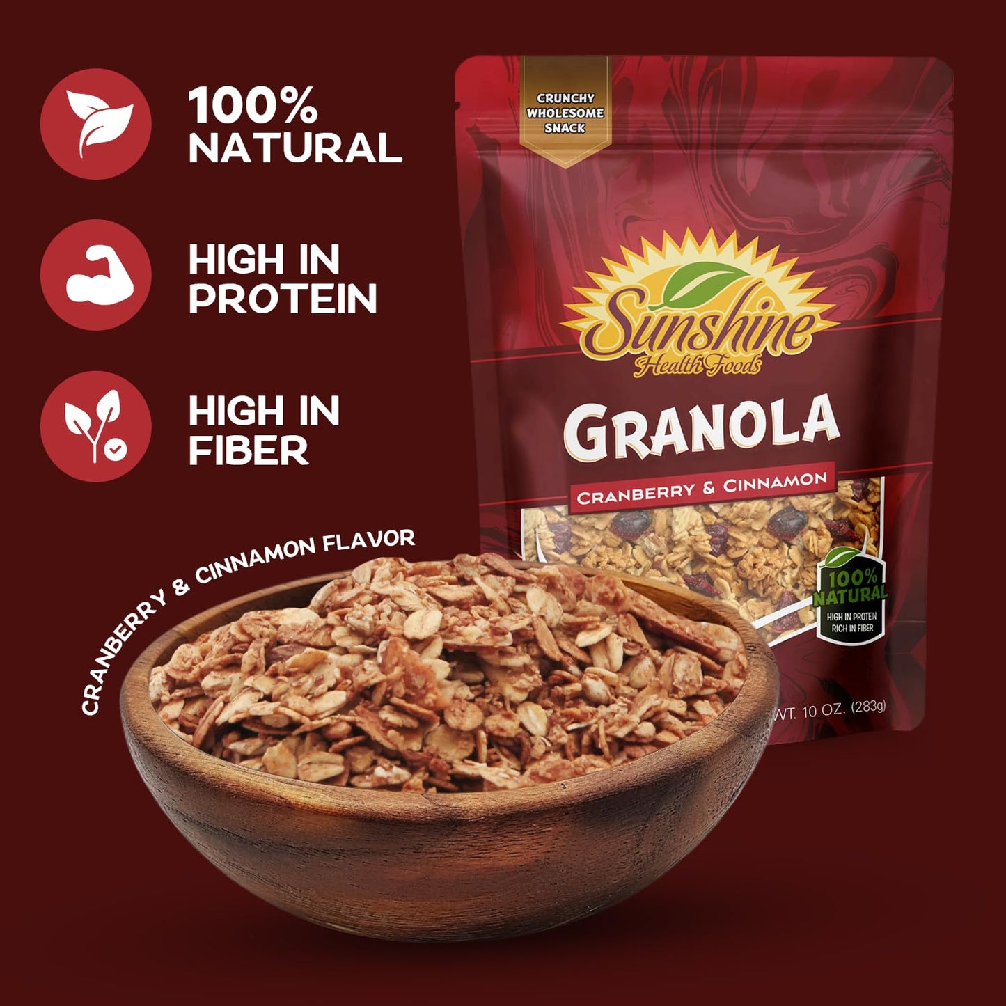 Healthy Granola Cereal, Delightfully Crunchy Granola Cranberry and Cinnamon Flavor, Ideal Granola for Yogurt or Enjoy with Milk, Perfect Granola