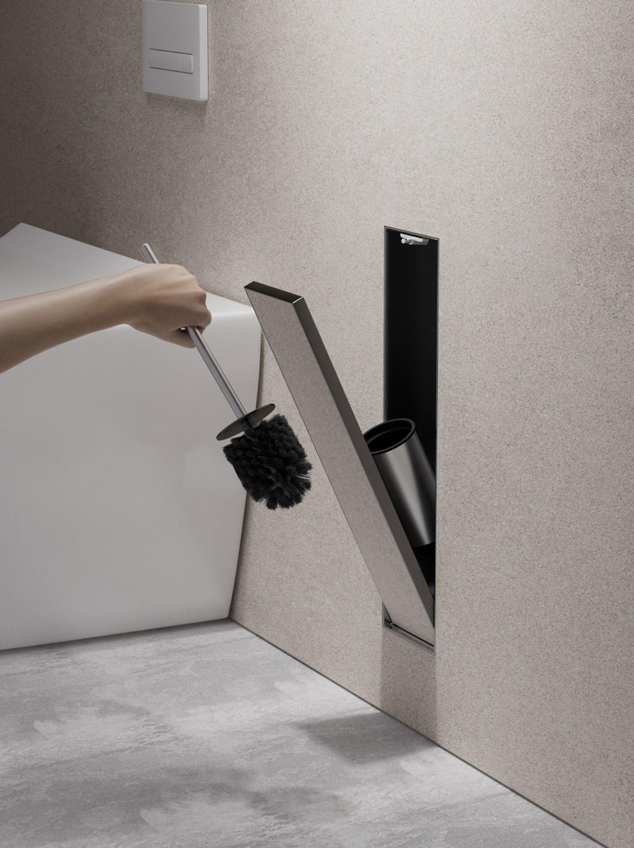 Stainless Steel Recessed Toilet Brush Holder - Invisible in-Wall Bathroom Niche Cabinet with Tileable Door, Enclosed Storage, Hygienic & Space-Saving
