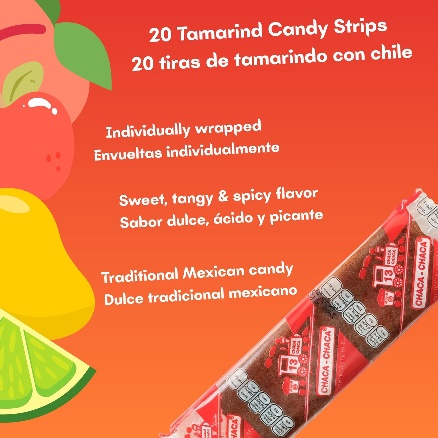 Chaca-Chaca Tamarindo De Frutas - Sal Y Chile Tamarind Mexican Candy, Dulces Mexicanos, 20 Pcs Pack 2 - Authentic Tamarind Candy