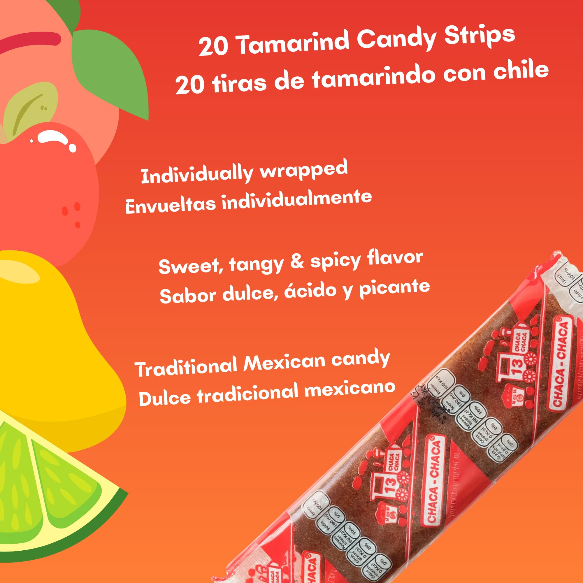 Chaca-Chaca Tamarindo De Frutas - Sal Y Chile Tamarind Mexican Candy, Dulces Mexicanos, 20 Pcs Pack 2 - Authentic Tamarind Candy