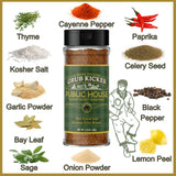 Grub Kicker assorted 4 pack includes: Wildflower Herbes De Provence, Appalachian All Purpose, Baja Fish Taco, Public House Sunday Roast. Premium