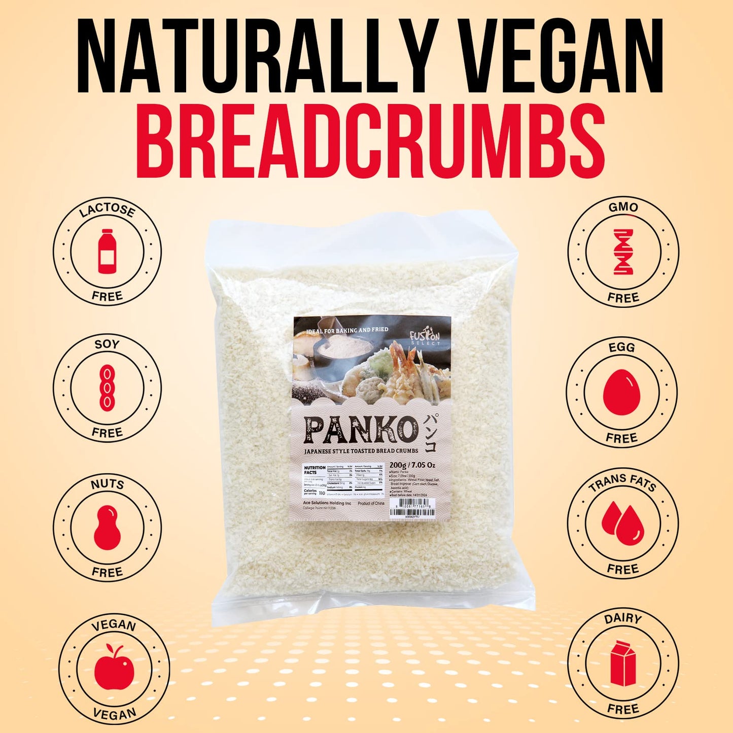 Fusion Select 3 Packs Panko Bread Crumbs - Japanese-Style Toasted Vegan Panko Breadcrumbs for Breading, Frying, Baking - For Fried Chicken & Pork, Baked Pasta, Roasted Vegetables, Tonkatsu