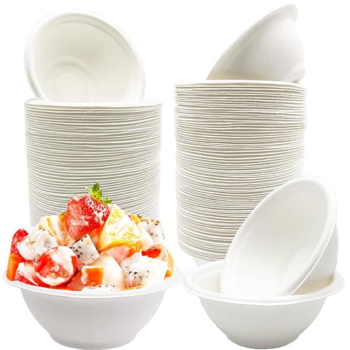 Haawooky 100 Pack White Disposable Paper Bowls, 8oz Natural Compostable, Eco-friendly Paper Biodegradable Bowls for Party, Salad, Dessert