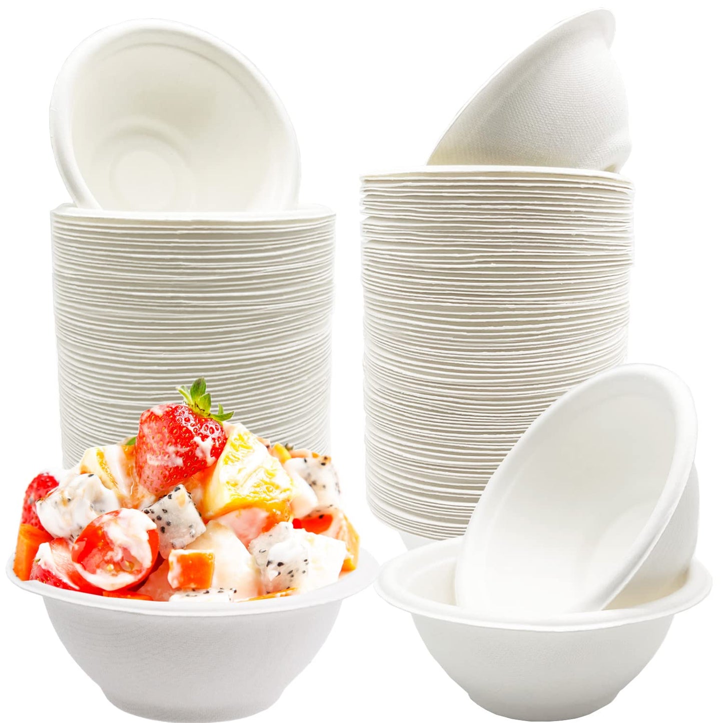 Haawooky 100 Pack White Disposable Paper Bowls, 8oz Natural Compostable, Eco-friendly Paper Biodegradable Bowls for Party, Salad, Dessert