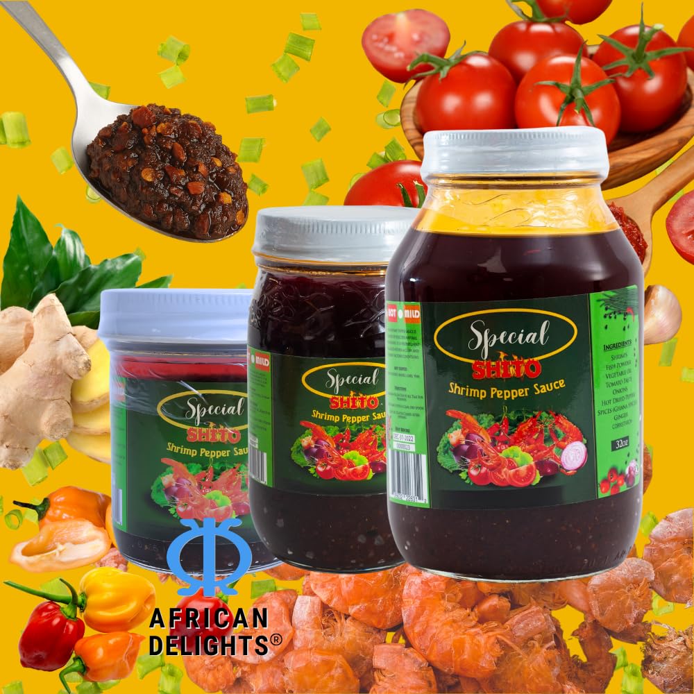 African Delights Julie's Special Shito Shrimp Sauce- Hot Sauce, Ghana Shito - Premium Blend of Shrimp, Fish Sauce - Shrimp Paste, Fish Paste, Ghana