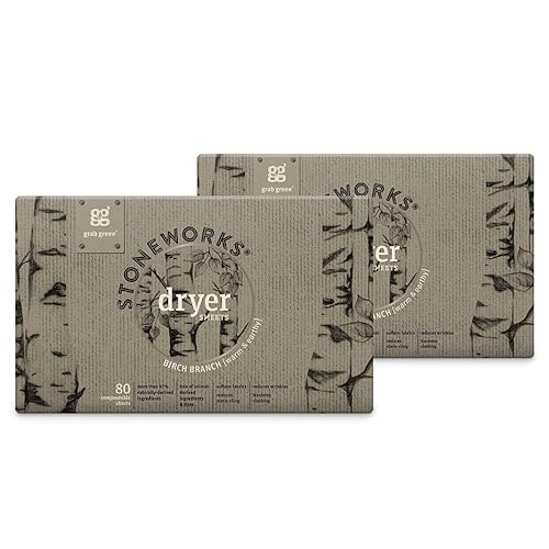 Grab Green Stoneworks Cruelty-Free Dryer Sheets | Softens Fabrics, Freshens Clothing & Reduces Static-Cling and Wrinkles | Plant Based | Birch Branch