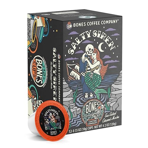 Bones Coffee Company Flavored Coffee Bones Cups Salty Siren Caramel Chocolate | 12ct Single-Serve Coffee Pods Compatible with Keurig 1.0 & 2.0 Keurig