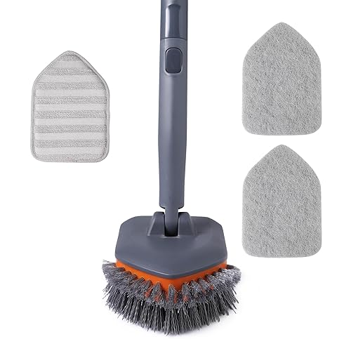 CLEANHOME Tub Tile Scrubber Brush with 3 Different Function Cleaning Pads and 56" Extendable Long Handle-No Scratch for Cleaning Bathroom Kitchen