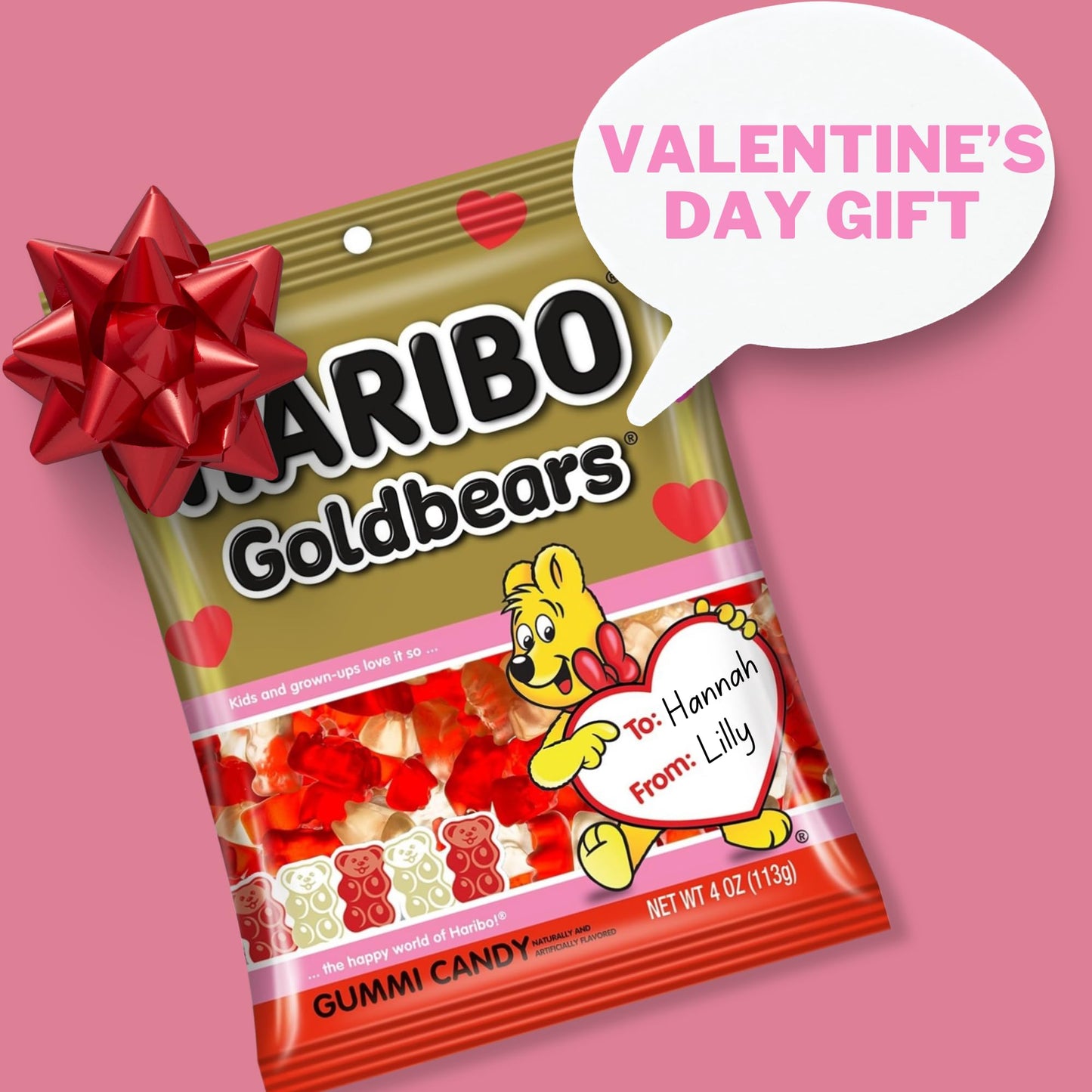 Haribo Valentine's Day Gummy Goldbears, Assorted Fruit Flavors, Seasonal Candy Gift with To/From Section, 4 Ounces (Pack of 3)