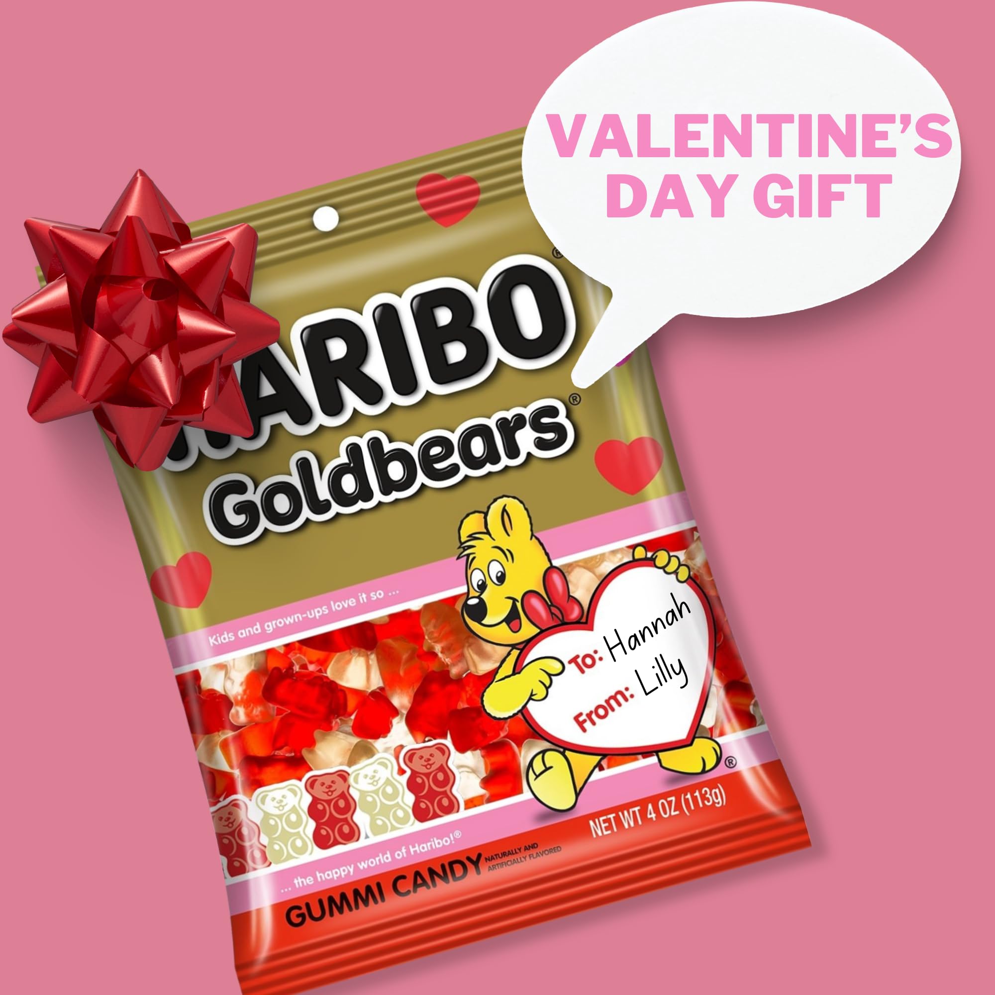 Haribo Valentine's Day Gummy Goldbears, Assorted Fruit Flavors, Seasonal Candy Gift with To/From Section, 4 Ounces (Pack of 3)