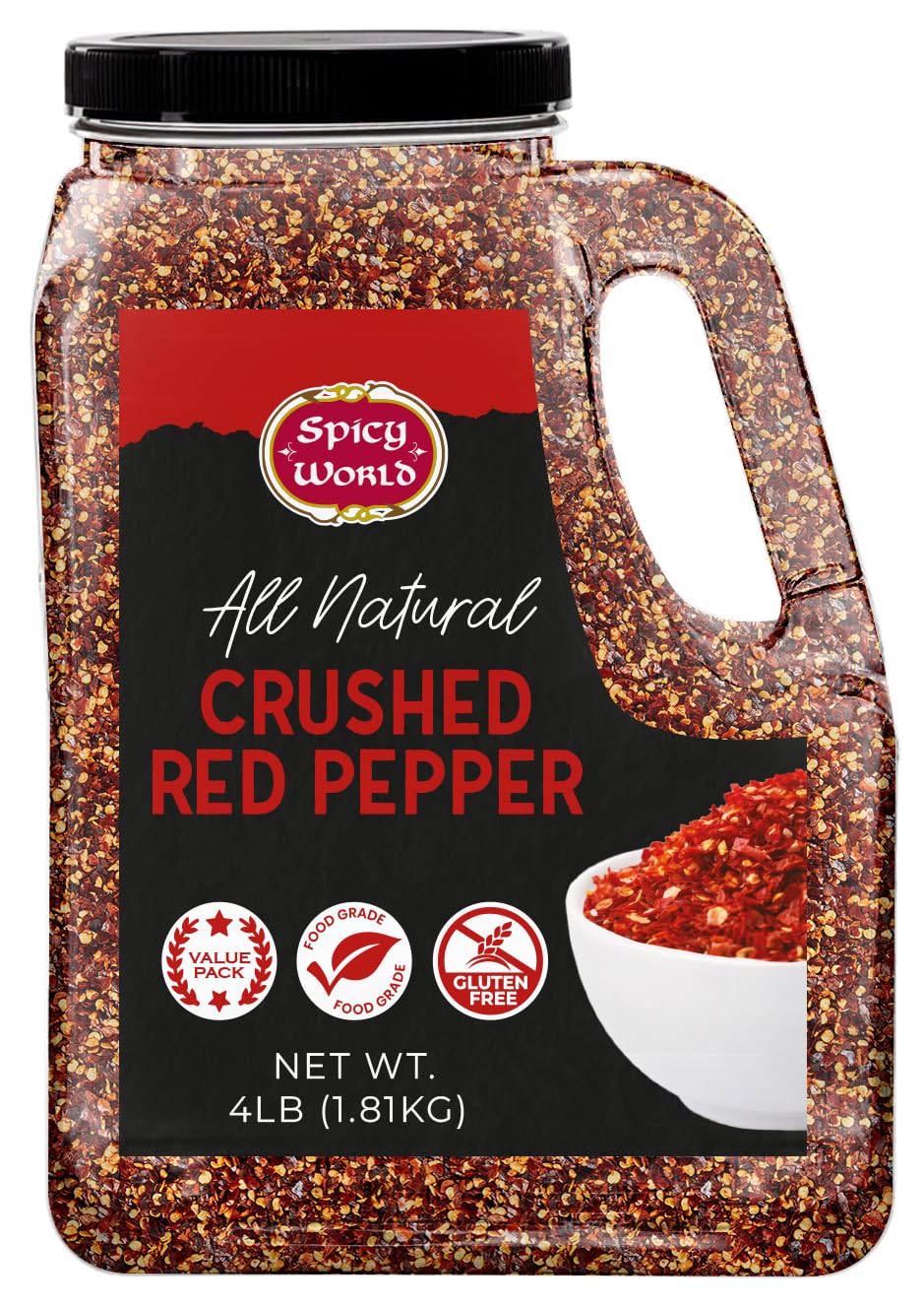 Crushed Red Pepper Flakes 4 LB Bulk Jar (64 Oz) - All Natural, Pure, Chilli Flakes Hot Pepper, Great on Pasta and Pizza by Spicy World - Can Also Be