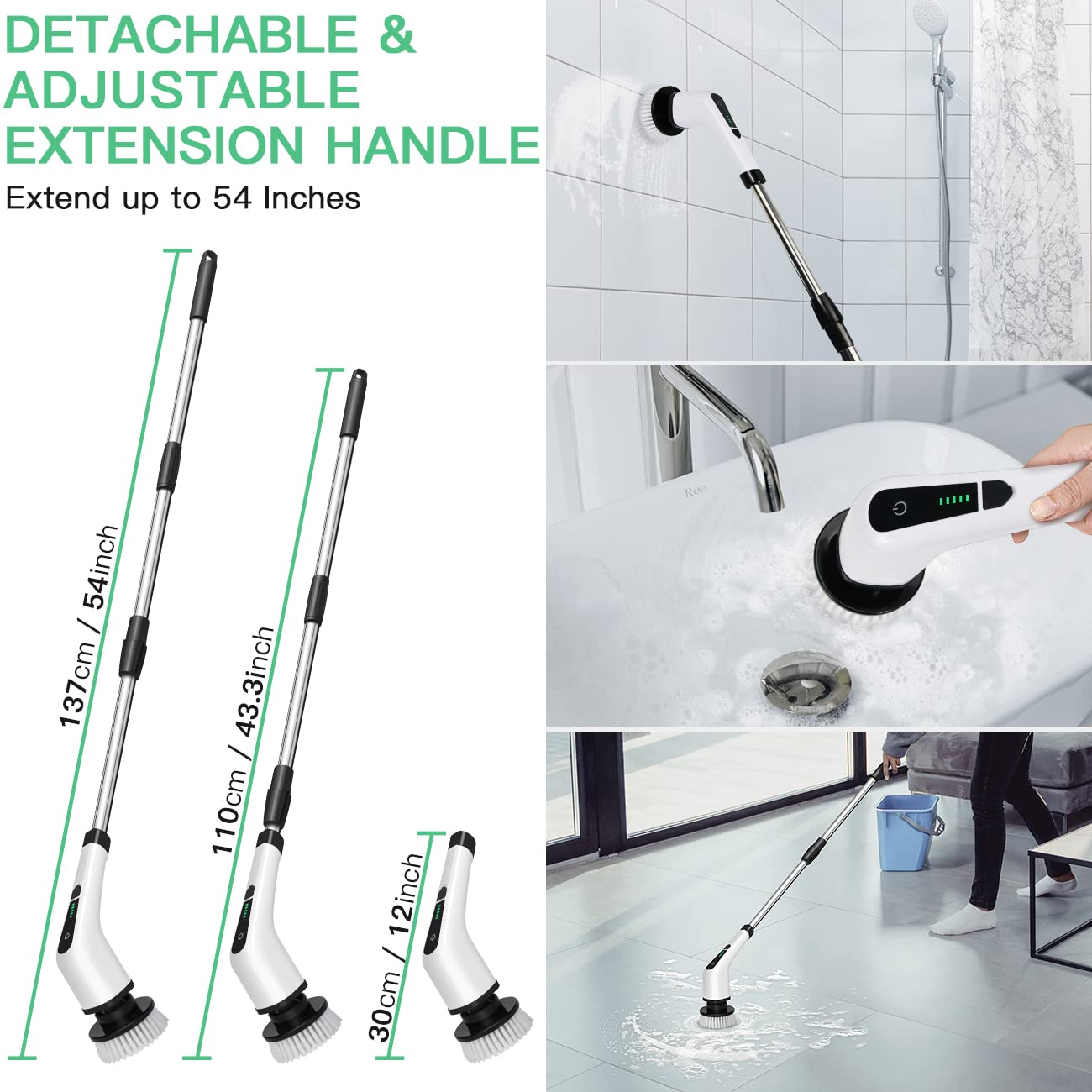 Electric Spin Scrubber Cordless Bath Tub Power Scrubber Bathroom Cordless Cleaning Brush with 7 Replaceable Drill Brush Heads Shower Cleaning