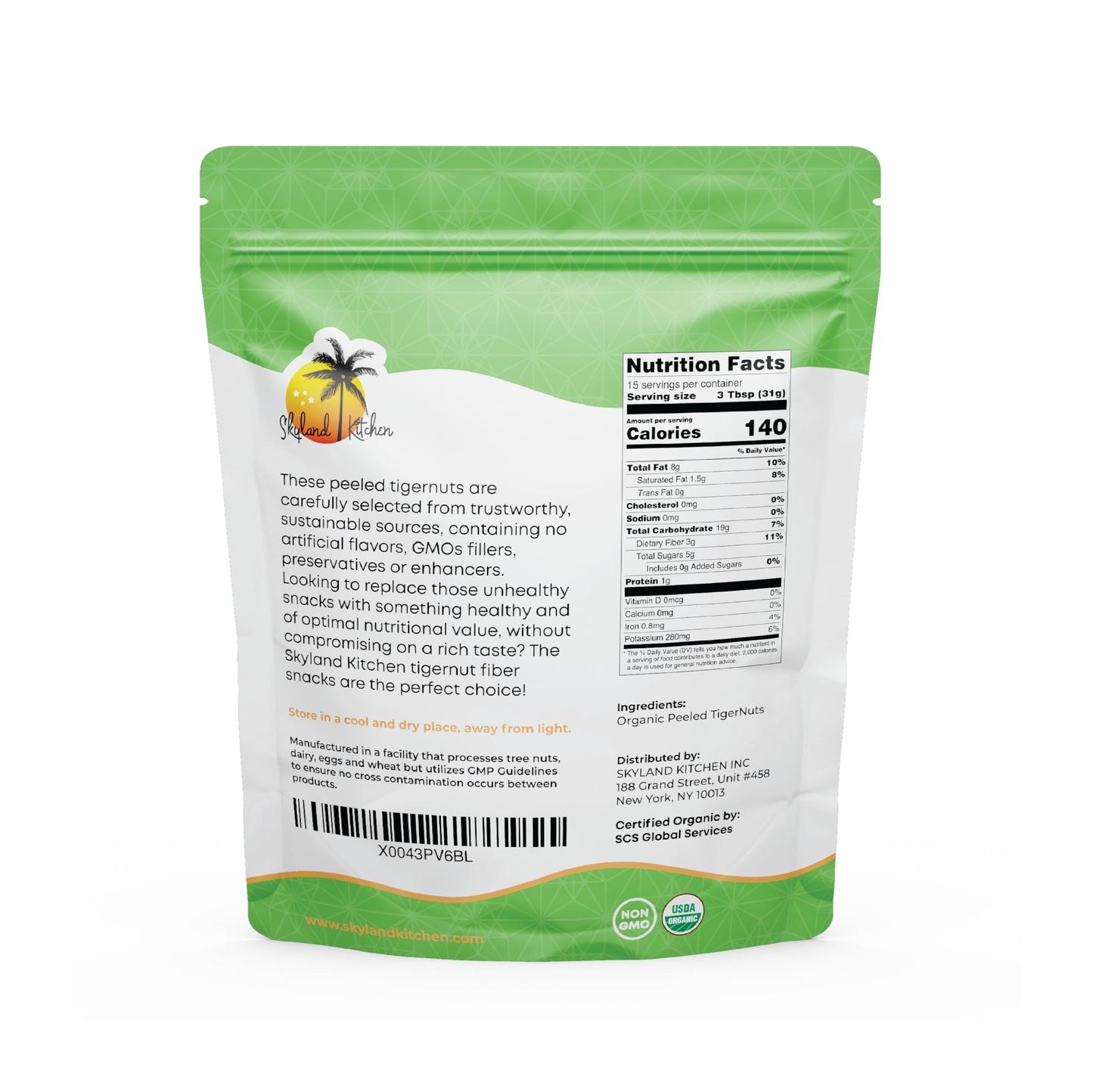 Skyland Kitchen Organic Peeled Tigernuts, Natural, Non-GMO and Gluten-Free, Raw Snack, Paleo, Keto and Vegan Friendly 2 x 16oz (Pack of 2)