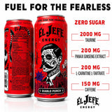 EL JEFE Energy Drink, Diablo Punch, Zero Sugar, 16 fl oz Cans, 12-Pack