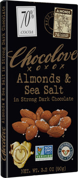 Chocolove, Chocolate Bar Dark Almonds Sea Salt 70%, 3.2 Ounce